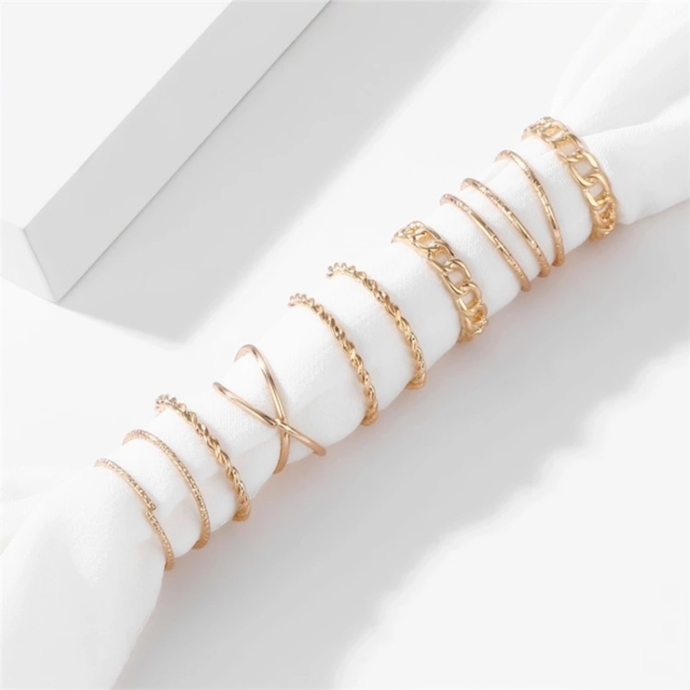 “Never Alone” Boho Indie Gold Adjustable Ring Set - Picture 5 of 9
